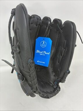Easton Black Pearl Women’s Black Leather Softball Glove with Blue Accent